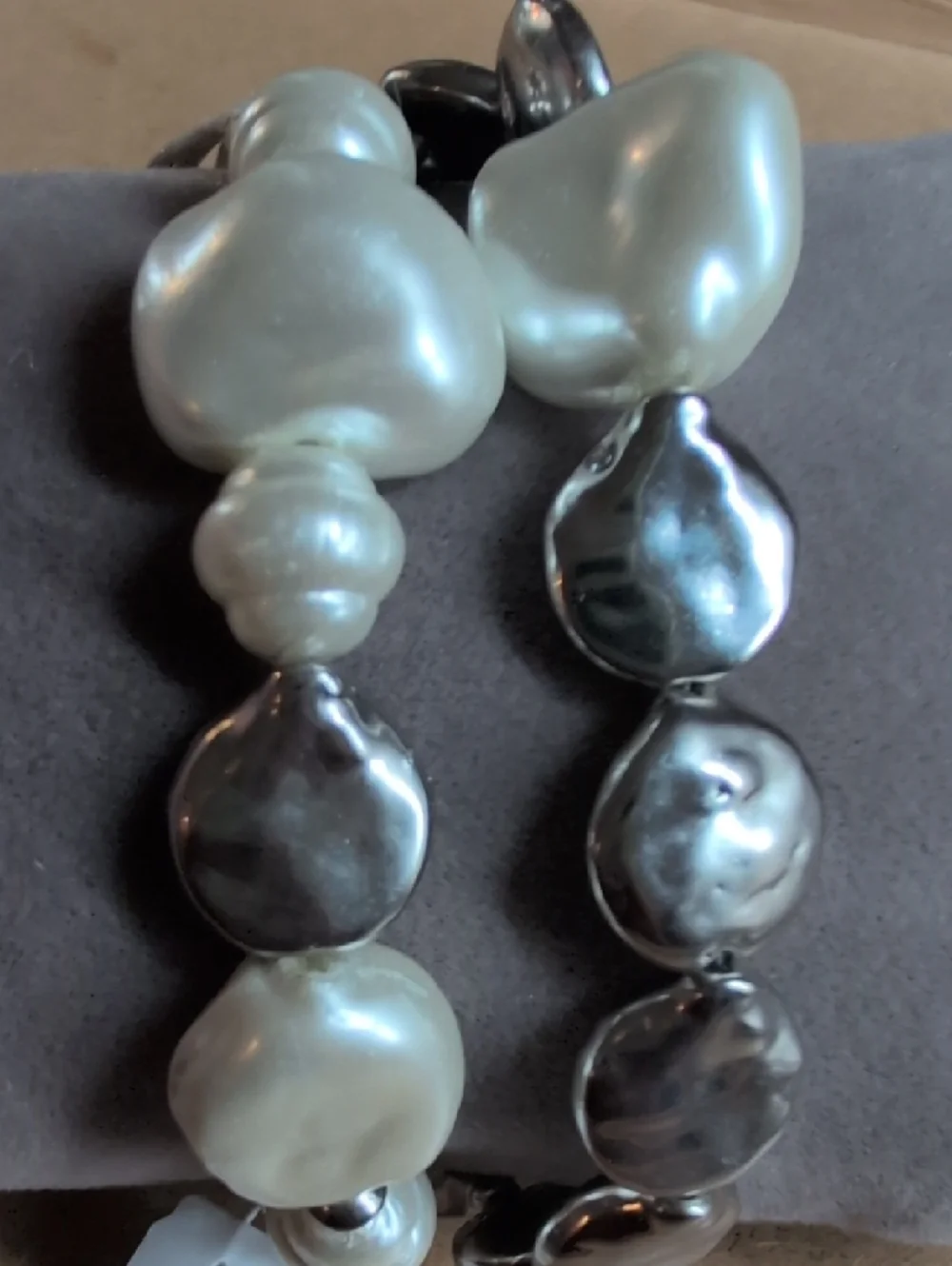 J. Jill White and Metallic Gray Baroque Pearl Stretch Bracelet Set